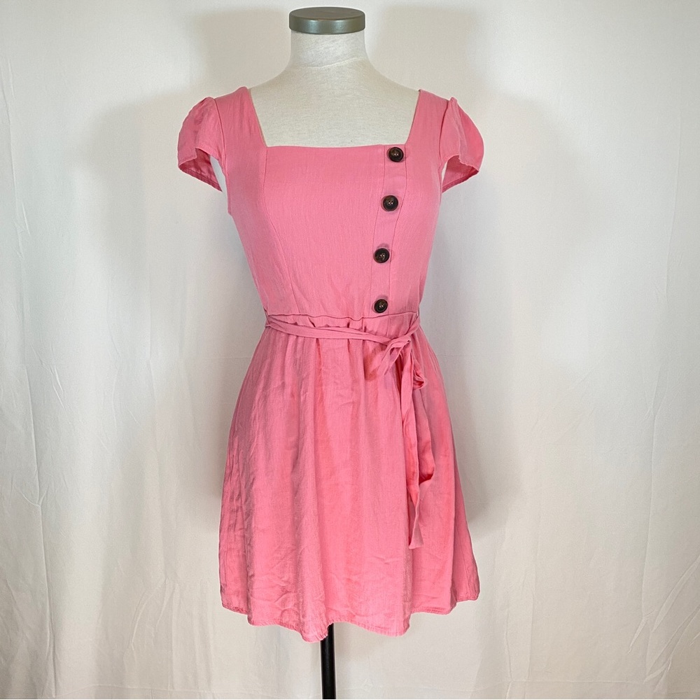Charlotte Russe pink cap sleeve dress with button detailing, size Small